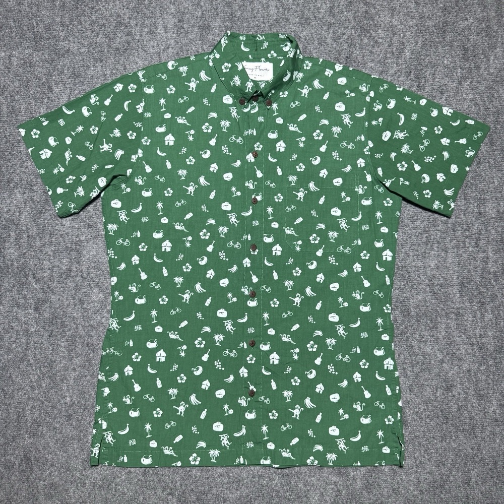Kenny Flowers Button Up Shirt Men Medium Monkey Business Green Banana Print